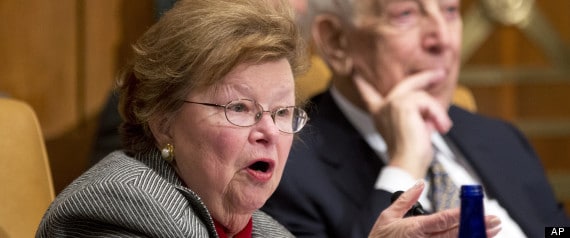 Senate Appropriations Committee member Sen. Barbara Mikulski, D-Md., left, speaks on Capitol Hill in Washington, Wednesday, Dec. 5, 2012, during a Homeland Security subcommittee a hearing to examine Superstorm Sandy, focusing on response and recovery and progress and challenges. Sen. Frank Lautenberg, D-N.J. is at right.    (AP Photo/Manuel Balce Ceneta)