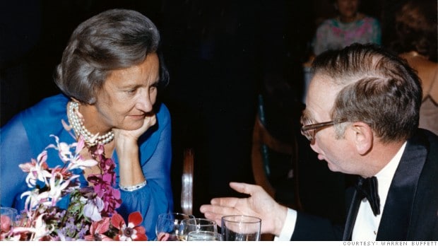 Warren Buffett with the late Katharine Graham of the Washington Post at his 50th-birthday party in 1980