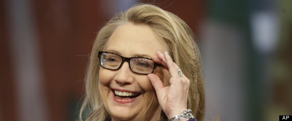 Secretary of State Hillary Rodham Clinton adjusts her glasses during a Global Townterview at the Newseum in Washington, Tuesday, Jan. 29, 2013. (AP Photo/Pablo Martinez Monsivais)