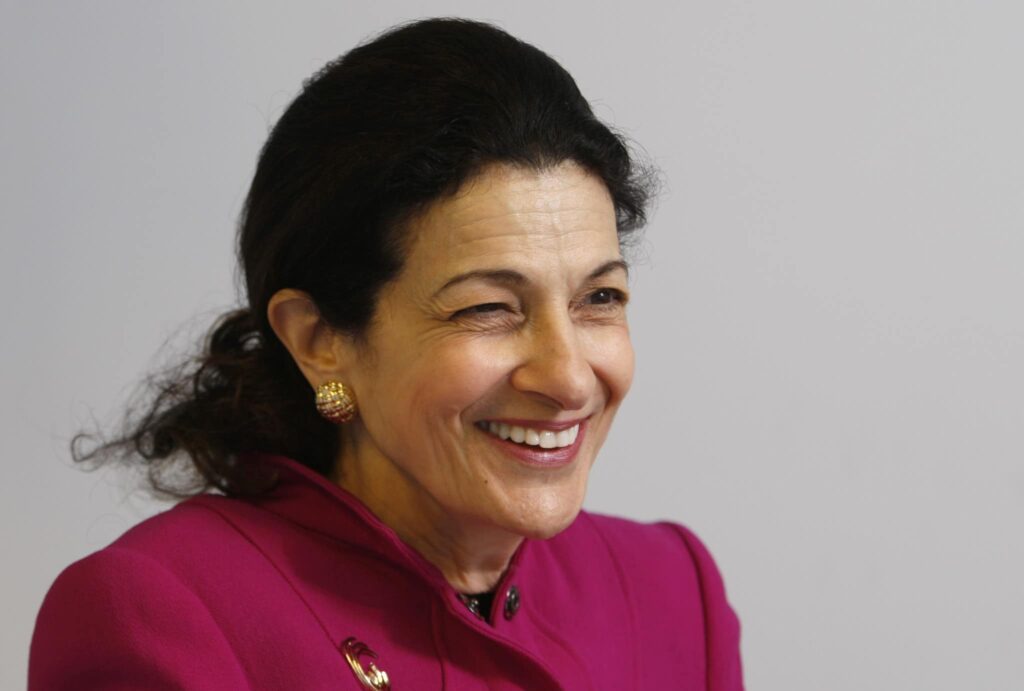 In this Jan. 8, 2010 photo, Sen. Olympia Snowe, R-Maine, laughs during an interview with the Associated Press,  in Portland, Maine. Snowe, who has served 33 years in Congress, released a statement Tuesday, Feb. 28, 2012 saying that she will not run for re-election.  (AP Photo/Robert F. Bukaty)