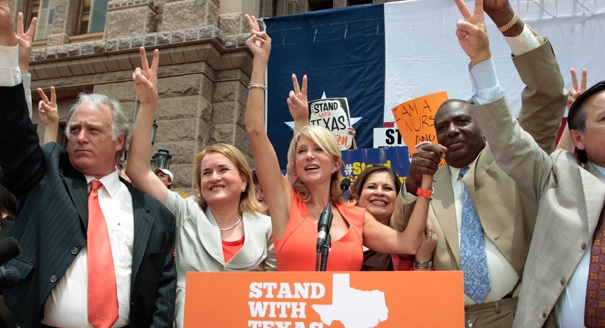 AUSTIN, TX - JULY 01: rally in support of Texas women's right to reproductive decisions at the Texas State capitol on the first day of the second legislative special session called by Gov. Rick Perry in Austin, Texas Monday July 1. (Photo by Erich Schlegel/Getty Images)