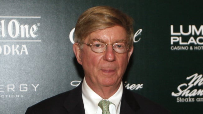 Broadcaster George Will arrives at St. Louis Cardinal broadcaster Mike Shannon's 70th birthday party, Sunday, July 12, 2009 in St. Louis.(Tom Gannam/AP Images for Crown Royal)